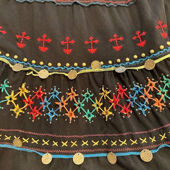 Double D Ranch Dresses & Skirts - NWT Double D Ranchwear Black Embroidered Tiered Maxi Skirt w/ Coins- SZ. Large